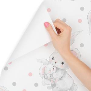 Papier Peint pour enfants lapins points Gris - Blanc - Papier - 53 x 1000 x 1000 cm