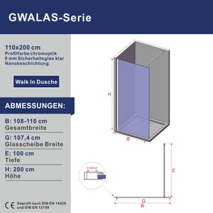 Walk-In Dusche GWALAS NANO Klarglas Breite: 110 cm