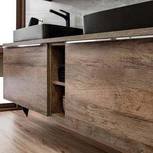 Waschtischschrank Oak 160cm mit 2 Becken Braun - Holzwerkstoff - 161 x 60 x 46 cm