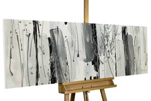 Tableau peint à la main Cendres fluides Noir - Gris - Blanc - Bois massif - Textile - 150 x 50 x 4 cm