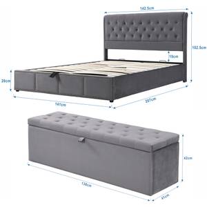 Polsterbett + Bettbank VELV Ⅱ (2er Set) Grau - Holzwerkstoff - Metall - Massivholz - Textil - 143 x 103 x 207 cm