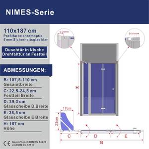 Nischentür faltbar NIMES Breite: 110 cm