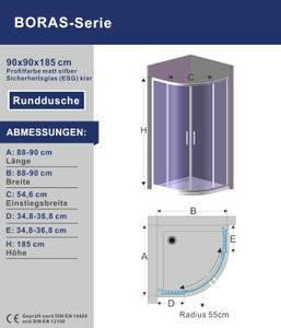 Runddusche BORAS Silber - Glas - 90 x 185 x 90 cm