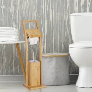 Ensemble WC bambou Marron - Argenté - Blanc - Bambou - Métal - Matière plastique - 20 x 74 x 20 cm