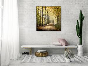 Tableau peint Chemins de la forêt Marron - Vert - Bois massif - Textile - 80 x 80 x 4 cm