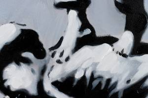 Acrylbild handgemalt Banksy's Rascals Schwarz - Weiß - Massivholz - Textil - 75 x 100 x 4 cm