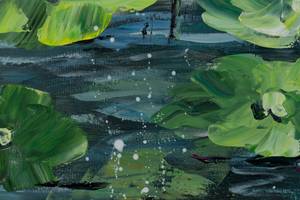 Tableau peint Monet's Impressions Bleu - Vert - Bois massif - Textile - 120 x 60 x 4 cm