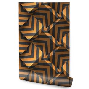 Papier Peint motifs géométriques 3D Noir - Orange - Papier - 53 x 1000 x 1000 cm