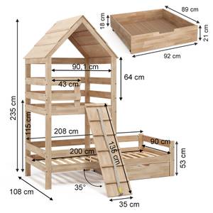 Lit cabane Teddy 38121 Marron - Bois massif - 208 x 235 x 108 cm