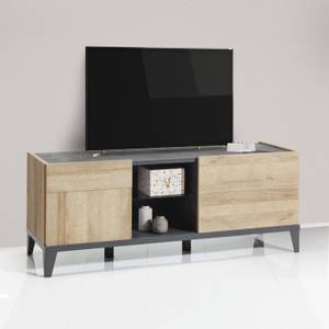 Meuble TV 140cm portes niches bois Marron - Pierre - 140 x 55 x 45 cm