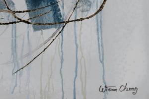 Tableau peint à la main Crystal World Bleu - Gris - Bois massif - Textile - 60 x 90 x 4 cm