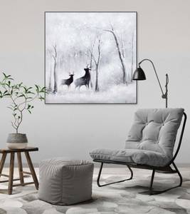 Acrylbild handgemalt Winterlicher Wald Schwarz - Grau - Weiß - Massivholz - Textil - 80 x 80 x 4 cm