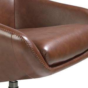 Fauteuil pivotant en cuir brun Marron - Cuir véritable - Textile - 76 x 100 x 90 cm