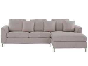 Ecksofa OSLO Beige - Silber - Armlehne davorstehend rechts - Ecke davorstehend links - Mit Kissen - Textil