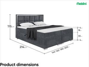 Boxspringbett Dani Silver Dunkelgrau - 140 x 214 cm - H3