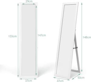 Standspiegel mit Holzrahmen Weiß - Glas - 50 x 155 x 37 cm