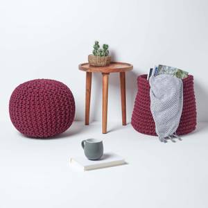 Runder Strickpouf 100% Baumwolle Bordeaux