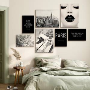 Set De Tableaux Citations Femme Ville 3D Noir - Gris - Blanc - Textile - 110 x 80 x 80 cm