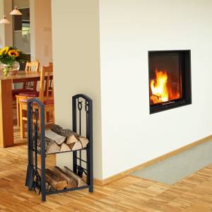 Etagère de bois de cheminée serviteur Noir - Métal - Matière plastique - 46 x 73 x 30 cm