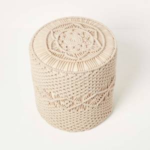 Astrid - Makramee-Pouf Beige - Textil - 40 x 42 x 40 cm