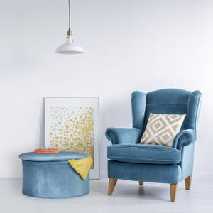Runder Sitzhocker mit Stauraum Blau - Holzwerkstoff - Kunststoff - Textil - 57 x 31 x 57 cm