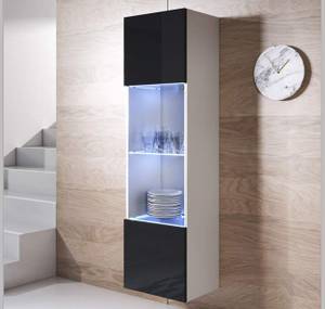 Vitrine Luke V6 Noir - Blanc - Hauteur : 165 cm