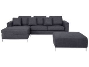 Ecksofa OSLO 2-tlg Dunkelgrau - Grau - Silber - Armlehne davorstehend links - Ecke davorstehend rechts - Mit Hocker - Mit Kissen - Textil