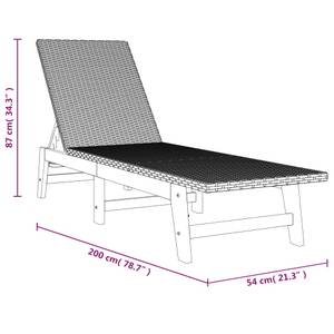 Sonnenliege 319726 Schwarz - Metall - Polyrattan - Holzart/Dekor - 54 x 87 x 200 cm