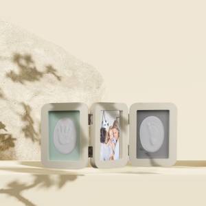 Baby Gipsabdruck Set mit Bilderrahmen Weiß - Holzwerkstoff - Kunststoff - Stein - 49 x 21 x 3 cm