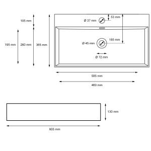 Waschbecken Eckigform 605x360x130mm weiß Weiß - Keramik - Metall - 37 x 13 x 61 cm