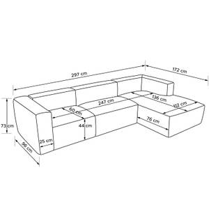 Ecksofa BUFFO 5-Sitzer Dunkelgrün - Breite: 297 cm - Armlehne beidseitig montierbar - Ecke davorstehend rechts - Ottomane davorstehend rechts