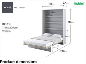 Schrankbett Bed Concept BC-01+Matratze Grau