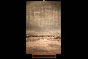 Acrylbild handgemalt Blauer Vorhang Beige - Blau - Massivholz - Textil - Holz teilmassiv - 80 x 120 x 4 cm