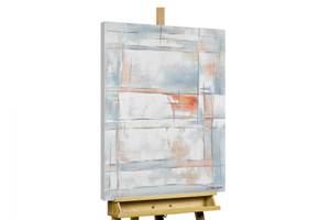 Bild handgemalt Abstrakte Leichtigkeit Grau - Massivholz - Textil - 60 x 90 x 4 cm