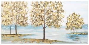 Tableau peint Golden Messengers Beige - Bois massif - Textile - 120 x 60 x 4 cm