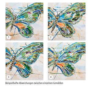 Bild handgemalt Schmetterling auf Reisen Grün - Massivholz - Textil - 70 x 70 x 4 cm