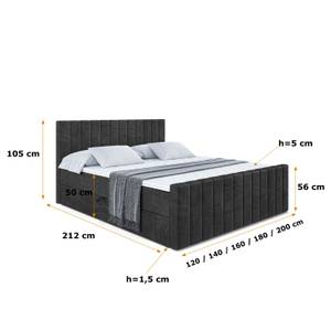 Boxspringbett EDITA-Z Schwarz - Breite: 140 cm - H4