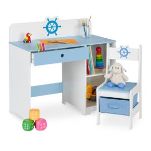 Kinder Schreibtisch und Stuhl Seefahrt Blau - Weiß - Holzwerkstoff - 80 x 80 x 40 cm