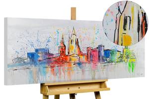 Tableau peint Oslo Skyline Silhouette Bois massif - Textile - En partie en bois massif - 120 x 60 x 4 cm