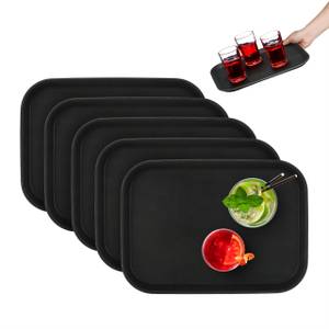 5er Set Serviertablett 35 x 25 cm Schwarz - Kunststoff - 35 x 2 x 25 cm