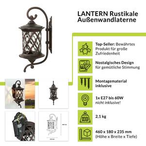 Wandleuchte LANTERN Schwarz - Braun - Glas - Metall - 18 x 46 x 23 cm