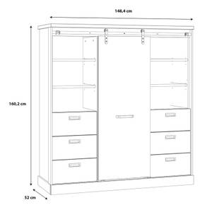 Vaisselier 1porte 6tiroirs éclairage LED Marron - En partie en bois massif - 148 x 160 x 52 cm