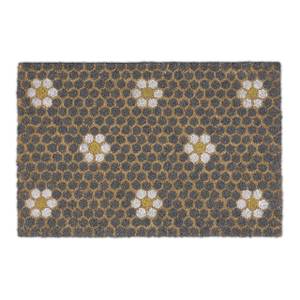 Paillasson coco fleurs Marron - Blanc - Fibres naturelles - Matière plastique - 60 x 2 x 40 cm