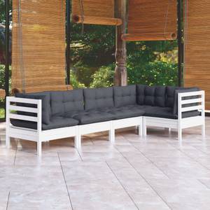 5-tlg. Garten-Lounge-Set mit Kissen Weiß Weiß