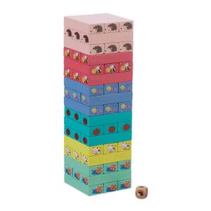 Bunter Wackelturm aus Holz mit Tieren Pink - Türkis - Gelb - Holzwerkstoff - 8 x 26 x 8 cm