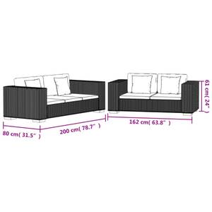 Sofa(2er Set) 298667-2 Braun - Rattan - Massivholz - 162 x 61 x 80 cm