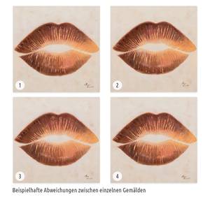 Acrylbild handgemalt Sensual Lips Beige - Massivholz - Textil - 60 x 60 x 4 cm