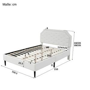 Polsterbett Ava Weiß - Holzwerkstoff - Metall - Massivholz - Kunstleder - 150 x 131 x 210 cm