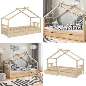 Kinderbett Design 200x90cm Natur mit S Holz