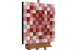 Tableau en bois Colours in Love Rouge - En partie en bois massif - 75 x 75 x 7 cm